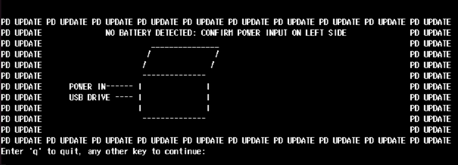 The PD updater asking you to confirm that power is connected to the left side.