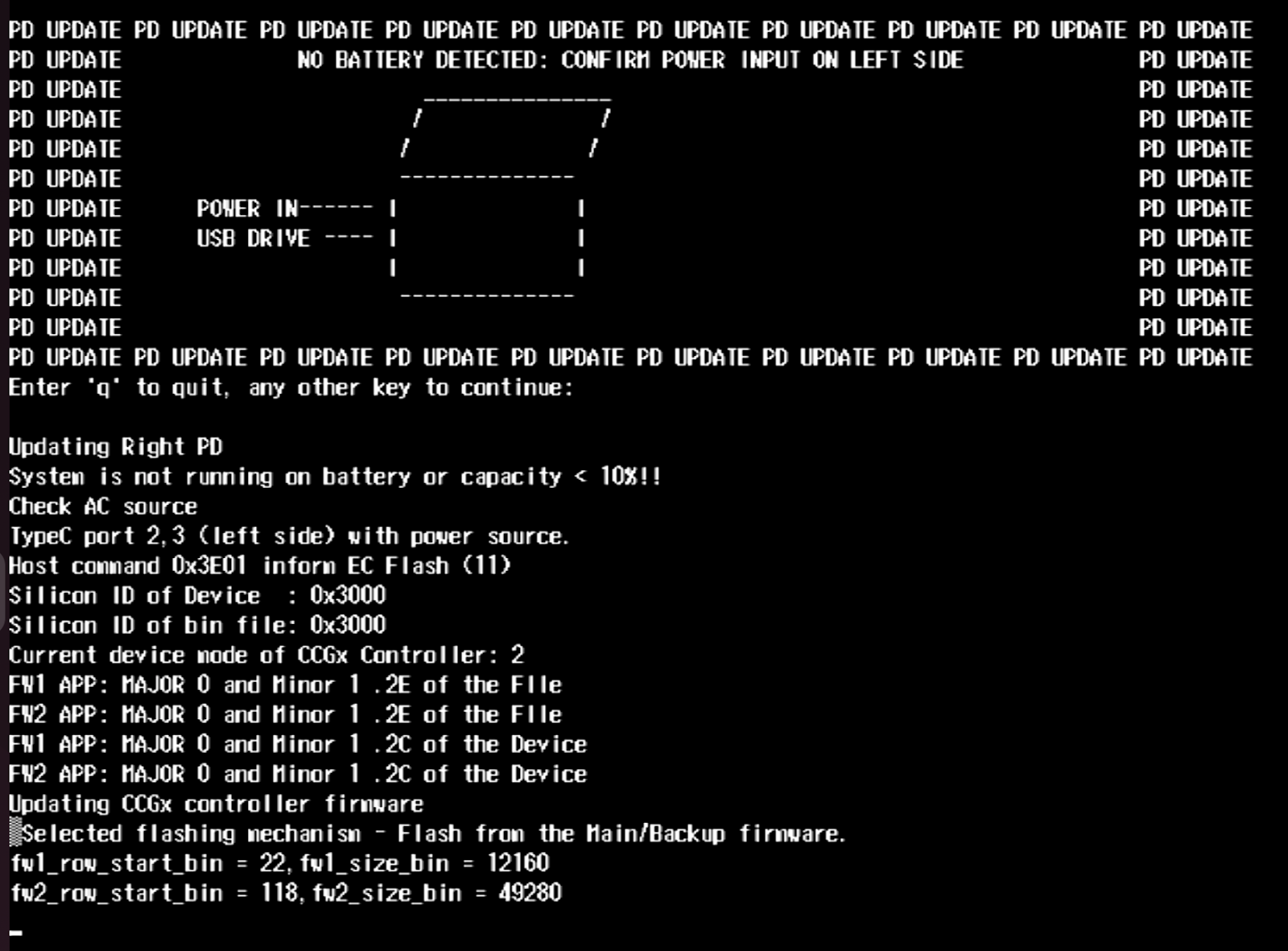 The PD updater flashing the right side PD controller firmware.